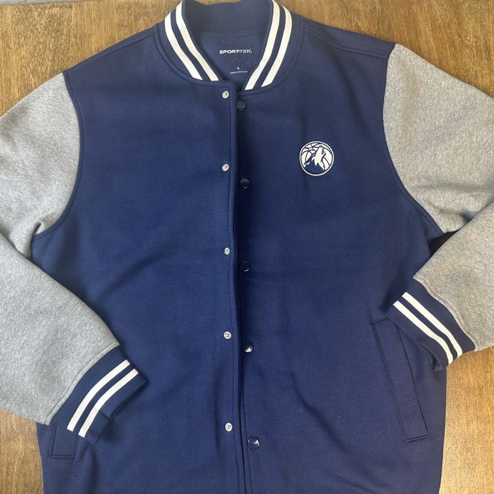 Minnesota Timberwolves Varsity Jacket Sport-Tek L NBA Snap Front Navy Gray